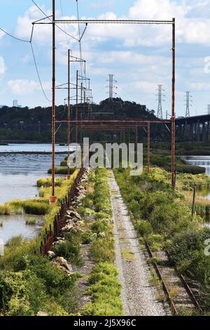 TERRE SOUS: Marécage et marais dans les meadowlands de East Rutherford, New Jersey sont de basse altitude avec un point de vue rarement vu de l'horizon de Manhattan. Banque D'Images