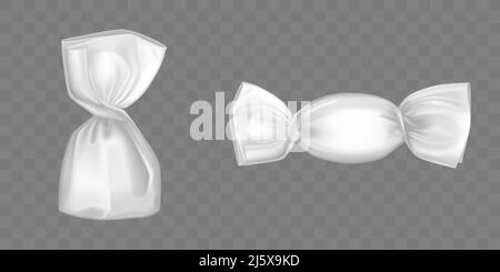 Emballage transparent pour friandises isolé sur fond gris. Emballage vierge limpide pour lipop, bonbons au chocolat à la truffe éléments de conception pour production adve Illustration de Vecteur