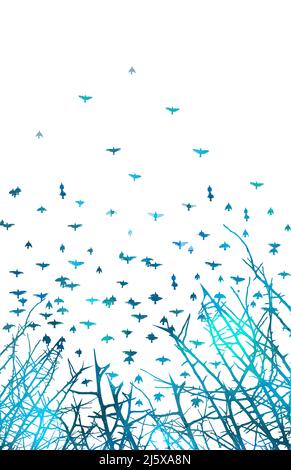 Branches d'arbre et un troupeau bleu d'oiseaux volants. Illustration vectorielle Illustration de Vecteur