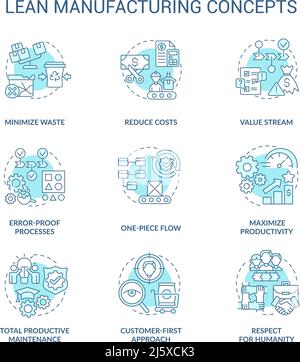 Jeu d'icônes de concept turquoise Lean Manufacturing Illustration de Vecteur