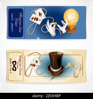 Billets pour le spectacle magicien avec accessoire magique et illusion isolé illustration vectorielle Illustration de Vecteur