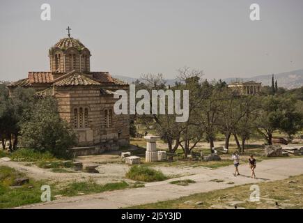 Vues sur les sites archéologiques de l'ancienne agora romaine, de l'ancienne agora, de l'Olympieio et de la Meteora à Athènes, en Grèce, en Europe Banque D'Images