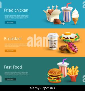 Options de sélection rapide des aliments informations en ligne 3 bannières horizontales avec des pictogrammes colorés, abstrait illustration de vecteur isolé Illustration de Vecteur