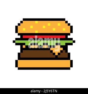 Design simple de l'icône en forme de pixel Burger Illustration de Vecteur