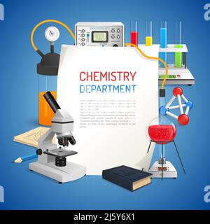 Expérience scientifique réaliste avec illustration vectorielle de l'ensemble d'équipements de laboratoire de chimie Illustration de Vecteur