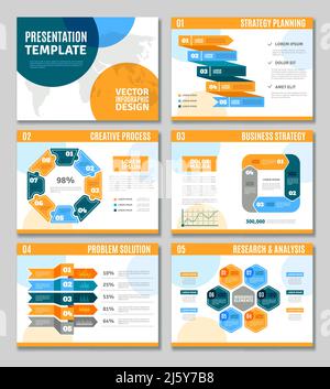 Présentation du modèle d'infographie avec processus de création de stratégie d'entreprise et illustration vectorielle isolée à plat des symboles de solution au problème Illustration de Vecteur