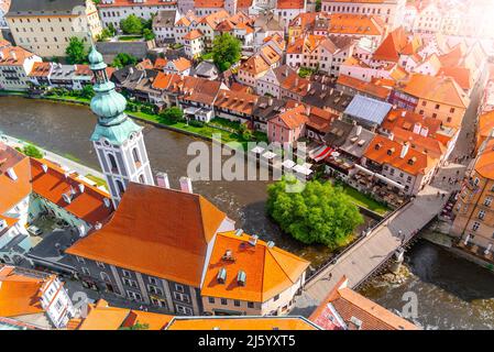 Vue aérienne du centre-ville de Cesky Krumlov Banque D'Images