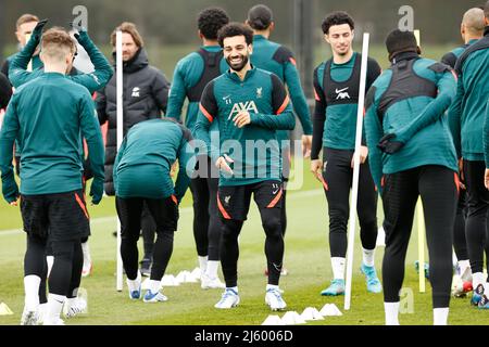 Kirkby, Merseyside, Royaume-Uni. 26th avril 2022: AXA Training Center, Kirkby, Merseyside, Angleterre: Liverpool FC formation avant leur demi-finale de la Ligue des Champions contre Villarreal: Mohamed Salah de Liverpool crédit: Action plus Sports Images/Alay Live News Banque D'Images