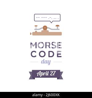 Morse Code jour. Avril. Touche droite et bulle vocale avec un message en code morse : 'orse'. Illustration vectorielle, conception plate Illustration de Vecteur