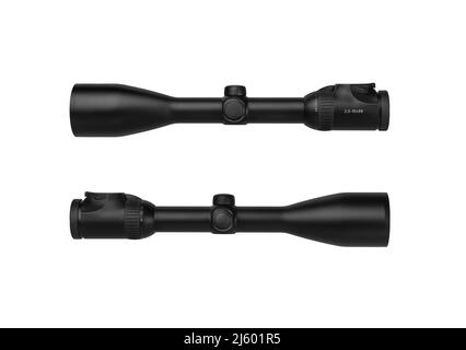 Regard optique noir moderne. Dispositif optique pour la visée sur de longues distances. Isoler sur un fond blanc. Banque D'Images