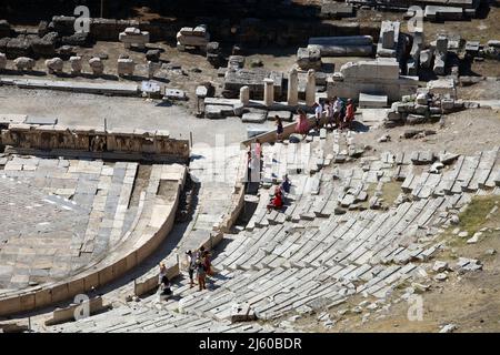 Théâtre de Dionysos à l'Acropole d'Athènes, Grèce. Il est construit sur la pente sud de la colline de l'Acropole. Banque D'Images