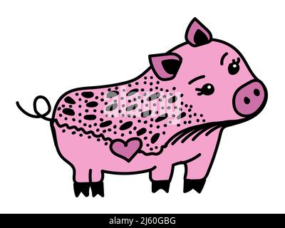 Mignon cochon, illustration colorée, nuances de noir et de rose Illustration de Vecteur