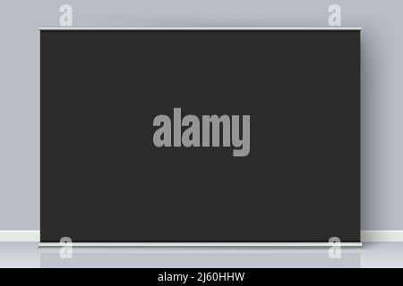 Bannière noire avec espace de copie sur l'arrière-plan du mur gris. Large bannière horizontale maquette réaliste. Conception de modèle de bannière vectorielle. Le fond noir pour le positionnement de l'image ou du texte. Illustration de Vecteur