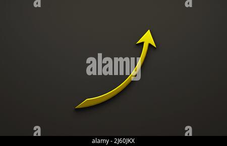 Or flèche graphique d'affaires statistiques croissance ventes logo icône 3D image bannière fond noir modèle Banque D'Images