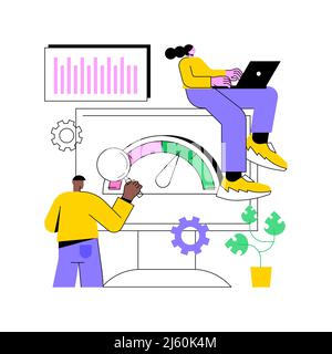 Test de benchmark résumé illustration du vecteur de concept.Logiciel de benchmarking, indicateur de performance de produit, test de charge, caractéristiques de performance, métaphore abstraite de test de produits concurrents. Illustration de Vecteur