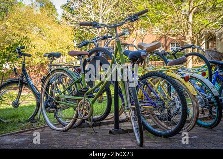 Vélos étudiants sur le campus de l'université Agnes Scott à Decatur, en Géorgie. (ÉTATS-UNIS) Banque D'Images