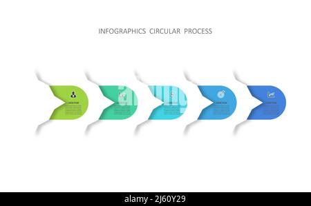 Modèle d'infographie Vector avec étiquette papier 3D, cercles intégrés. Concept d'entreprise avec 5 étapes de projet d'entreprise. Pour le contenu, le diagramme, le flowchar Illustration de Vecteur