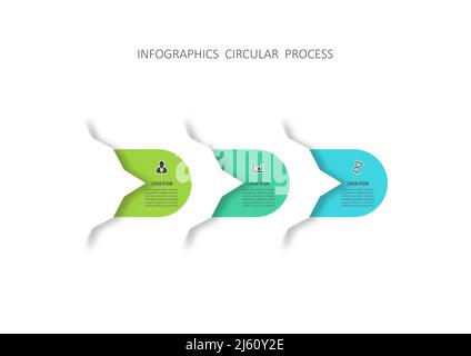 Modèle d'infographie Vector avec étiquette papier 3D, cercles intégrés. Concept d'entreprise avec 3 étapes de projet d'entreprise. Pour le contenu, le diagramme, le flowchar Illustration de Vecteur