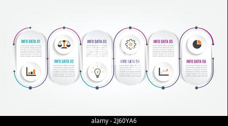 Infographies en six étapes. Modèle pour brochure, entreprise, conception Web. Illustration de Vecteur