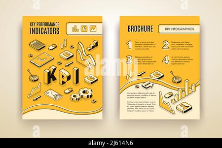 Rapport annuel de l'entreprise, présentation de la stratégie d'entreprise, résultat de l'analyse des données avec indicateurs clés de performance modèle de brochure vecteur isométrique avec in Illustration de Vecteur
