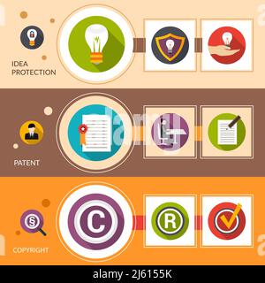Ensemble de bannières horizontales de protection des idées de brevets avec éléments plats protégés par copyright illustration vectorielle isolée Illustration de Vecteur