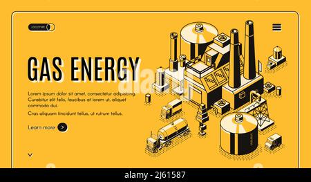 Société d'approvisionnement en gaz naturel et en énergie Isométrique vecteur web bannière ou modèle de page d'arrivée avec chariots de chargement transportant du gaz liquéfié réservoir du produit Illustration de Vecteur