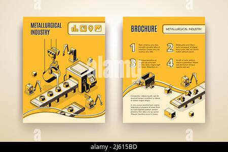 Entreprise métallurgique, production d'acier et d'alliages, usine de traitement de minerai de fer, rapport annuel de vecteur isométrique, modèle de brochure promotionnelle. Fusion Illustration de Vecteur