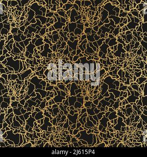 kintsugi art motif sans couture de éclats et de différents fragments avec des lignes dorées sur fond royal foncé. Illustration de Vecteur