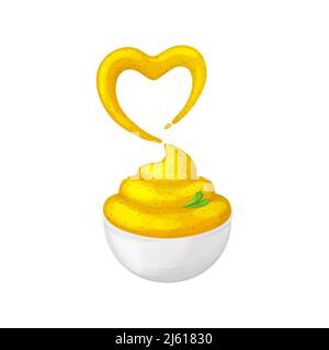 Sauce à la moutarde dans des bols en céramique blanche.3D dessin animé réaliste Illustration de Vecteur