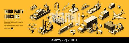 Logistique tierce, 3pl, transport, exportation de fret, importation. Service intégré d'entreposage et de transport. Livraison aérienne, routière, maritime Illustration de Vecteur