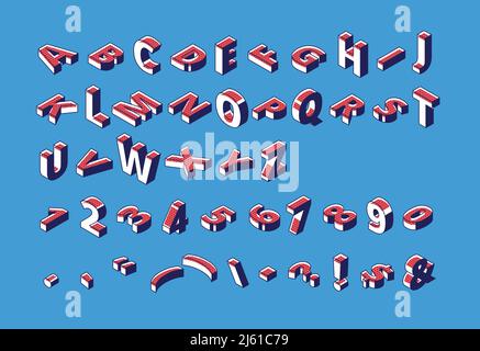 Alphabet isométrique, abc, chiffres et lettres majuscules de ponctuation, police typographique avec motif de pois en demi-ton debout et couché en brut. elem 3d Illustration de Vecteur