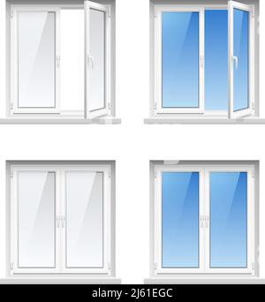 Économies d'énergie cadres de fenêtre en pvc en plastique faciles à entretenir 4 icônes réalistes définissent l'illustration vectorielle isolée Illustration de Vecteur