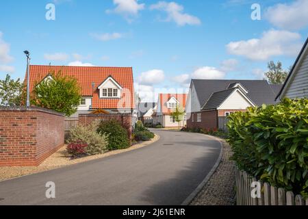 Petit domaine de maisons neuves à la lisière du village de Norfolk de Snettisham. Banque D'Images