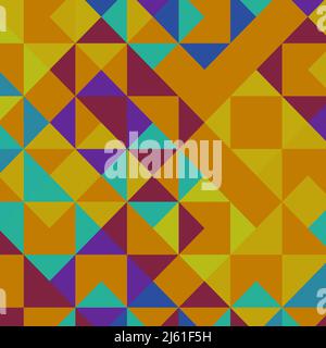 Texture géométrique colorée - carrés et triangles, dynamique, jeu de couleurs chaudes Banque D'Images
