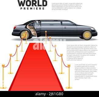 Voiture de luxe en limousine et tapis rouge pour les célébrités les plus célèbres du monde et affiche des invités avec des guillemets illustration vectorielle de texte Illustration de Vecteur