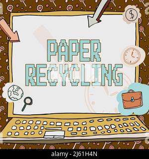 Inspiration montrant le recyclage du papier d'affichage. Mot écrit sur l'utilisation des déchets de papier d'une nouvelle manière en les recyclant affiche décorée de symboles monétaires Banque D'Images