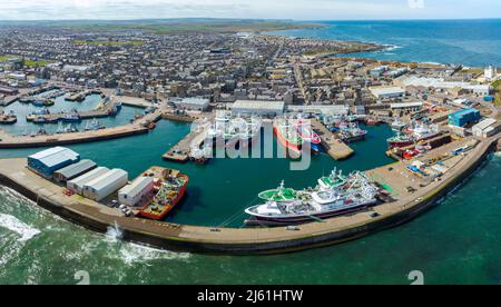 Vue aérienne du port de pêche et du port de Fraserburgh à Aberdeenshire, Écosse, Royaume-Uni Banque D'Images