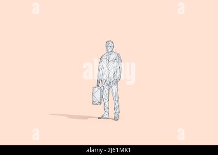 Illustration d'un homme d'affaires avec une valise sur fond pêche Banque D'Images