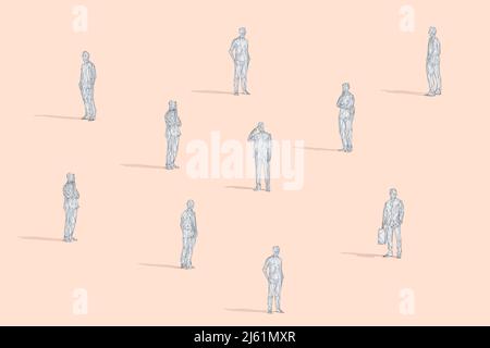 3D rendu d'homme d'affaires réfléchi au studio Banque D'Images