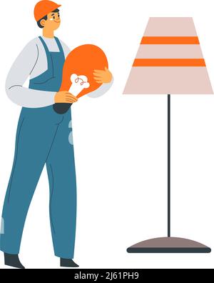 Électricien équipé de feux de fixation pour ampoule Illustration de Vecteur