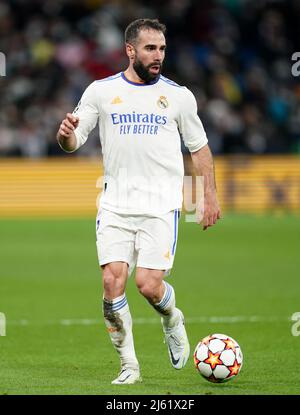 Dani Carvajal du Real Madrid lors de la finale du quart de finale de la Ligue des champions de l'UEFA, deuxième match au stade Santiago Bernabeu, Madrid. Date de la photo: Mardi 12 avril 2022. Banque D'Images