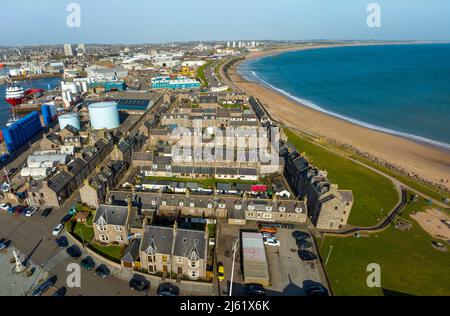 Vue aérienne du quartier historique de Footed, ou Fittie, à Aberdeen, Aberdeenshire, Écosse, ROYAUME-UNI Banque D'Images