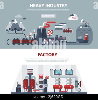 Bannières énergie et industrie avec des scènes de puissance dans les usines et en gros fabrique l'illustration de vecteur isolé Illustration de Vecteur