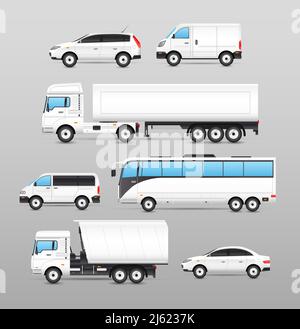 Icônes de transport réalistes définies avec une camionnette de bus isolée illustration vectorielle Illustration de Vecteur