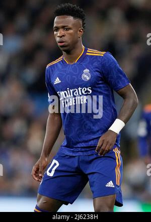 Manchester, Angleterre, 26th avril 2022. Vin’cius Jœnior du Real Madrid lors du match de l’UEFA Champions League au Etihad Stadium de Manchester. Crédit photo devrait se lire: Andrew Yates / Sportimage crédit: Sportimage / Alay Live News Banque D'Images