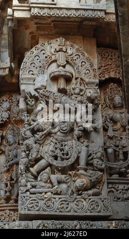 Varaha ou incarnation de la boar de Vishnu. Temple Hoysalesvara, Halebeed, Karnataka, Inde Banque D'Images