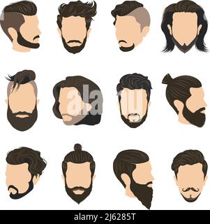 Hommes coiffure icônes ensemble avec la barbe et la moustache à plat isolé illustration vectorielle Illustration de Vecteur