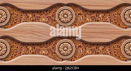 3D fond d'écran avec fleur dorée, en bois rendu de haute qualité décoratif mur tuile murale peint illustration, 3D fond d'écran de salon. Banque D'Images