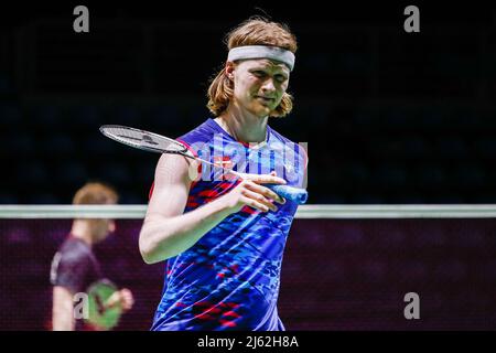 Madrid, Espagne - 26 avril 2022, Anders Antonsen du Danemark, Round 32 lors des Championnats d'Europe de badminton 2022 le 26 avril 2022 au Centre sportif de Gallur à Madrid, Espagne - photo: Irina R Hipolito/DPPI/LiveMedia Banque D'Images