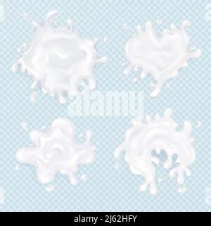Taches de lait vecteur 3D illustration de la laiteuse 3D réaliste laisse tomber la texture ou les gouttes de yogourt sur fond transparent Illustration de Vecteur